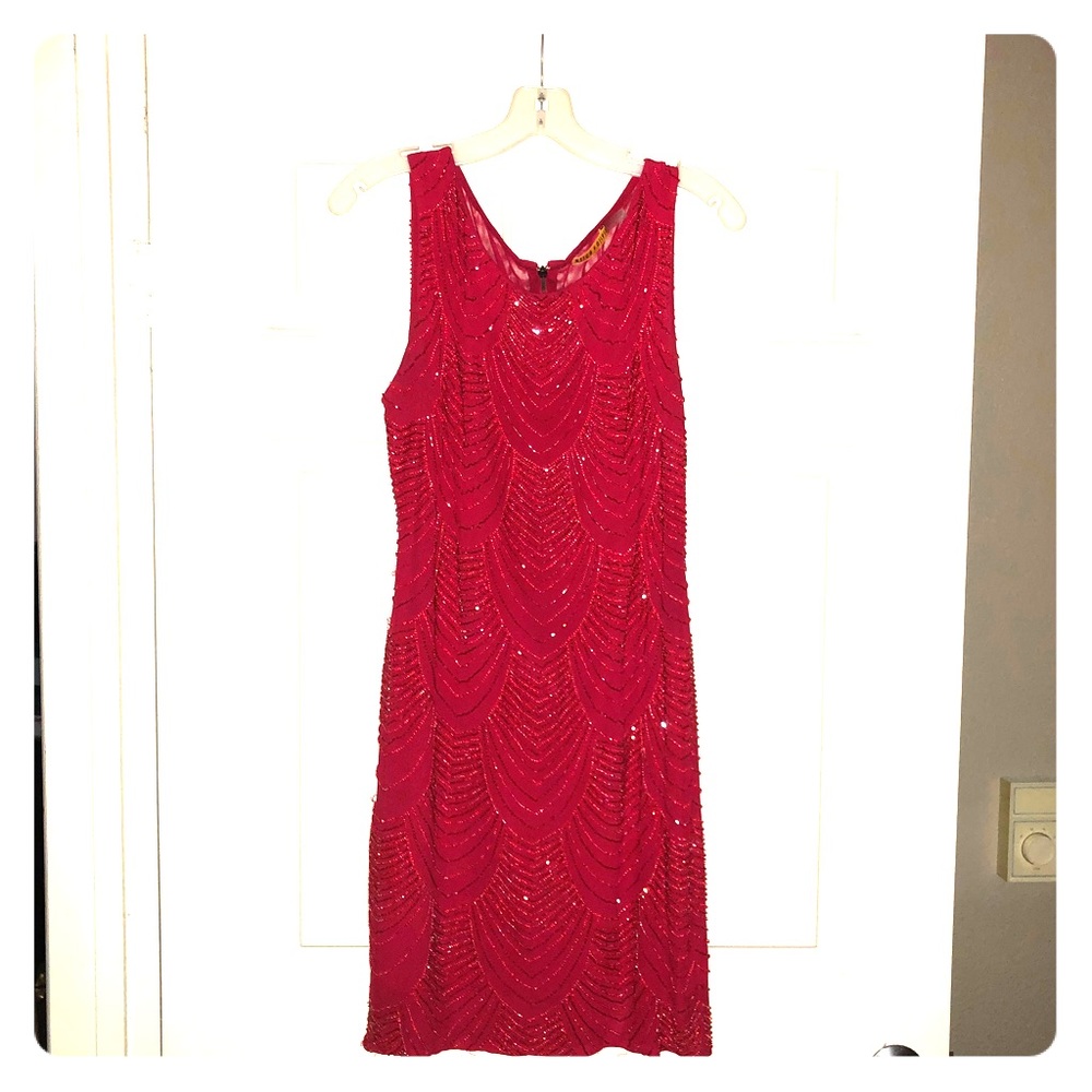 Alice & Olivia Red Sequin Shift Dress